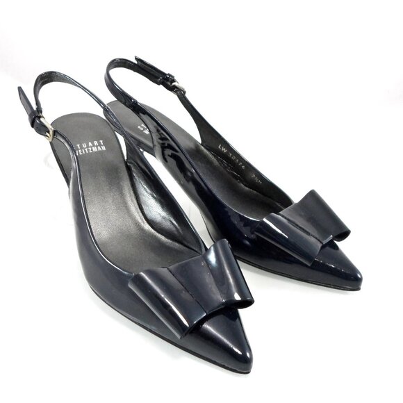 New$425 STUART WEITZMAN Bowleen Bow Pointed Toe Slingback Pump Low Heels 7.5 38